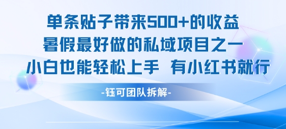单条贴子带来5张的收益,暑假最好做的私域项目之一,小白也能轻松上手,有小红书就行网创-网赚-电商-tk-出海-AI-抖音-快手-小红书-视频号-玩法-创业-小程序-公众号-私域-s粉网创智库