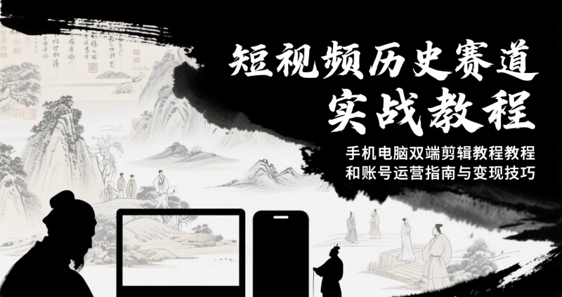 短视频历史赛道实战教程,手机电脑双端剪辑教程和账号运营指南与变现技巧网创-网赚-电商-tk-出海-AI-抖音-快手-小红书-视频号-玩法-创业-小程序-公众号-私域-s粉网创智库