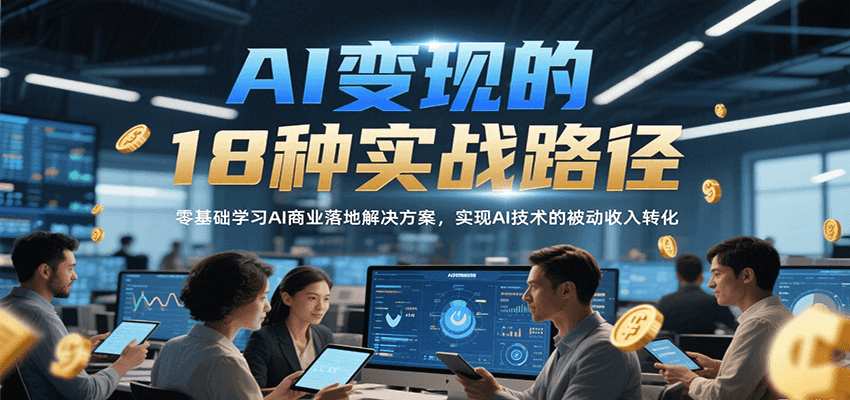 AI变现的18种实战路径，零基础学习AI商业落地解决方案，实现AI技术的被动收入转化 - 网创智库网创-网赚-电商-tk-出海-AI-抖音-快手-小红书-视频号-玩法-创业-小程序-公众号-私域-s粉网创智库