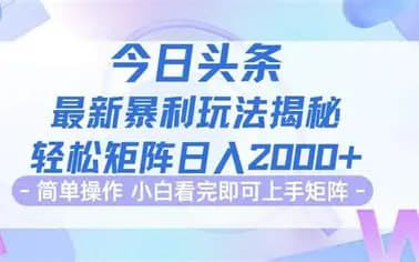今日头条暴利新玩法曝光网创-网赚-电商-tk-出海-AI-抖音-快手-小红书-视频号-玩法-创业-小程序-公众号-私域-s粉网创智库