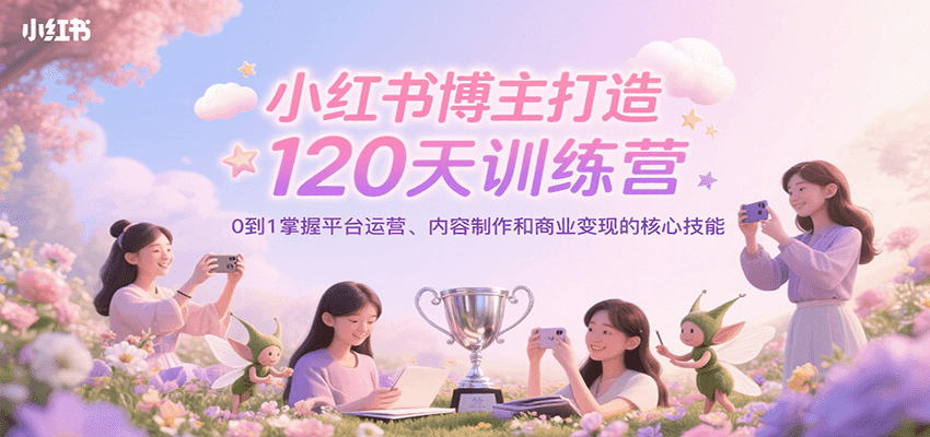 小红书博主打造120天训练营，0到1掌握平台运营、内容制作和商业变现 - 网创智库网创-网赚-电商-tk-出海-AI-抖音-快手-小红书-视频号-玩法-创业-小程序-公众号-私域-s粉网创智库