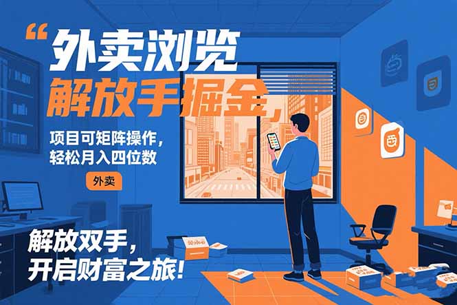 外卖浏览掘金项目 可矩阵操作 轻松日入500+网创-网赚-电商-tk-出海-AI-抖音-快手-小红书-视频号-玩法-创业-小程序-公众号-私域-s粉网创智库