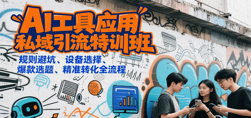 AI工具应用私域引流特训班，规则避坑、设备选择、爆款选题、精准转化全流程网创-网赚-电商-tk-出海-AI-抖音-快手-小红书-视频号-玩法-创业-小程序-公众号-私域-s粉网创智库