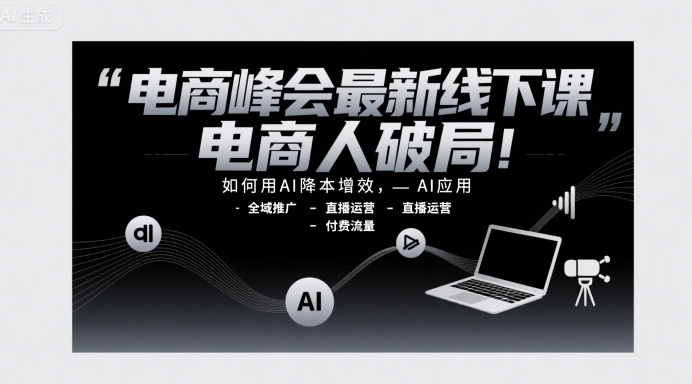 电商峰会最新线下课，电商人破局，如何用AI降本增效，AI应用-全域推广-直播运营-付费流量网创-网赚-电商-tk-出海-AI-抖音-快手-小红书-视频号-玩法-创业-小程序-公众号-私域-s粉网创智库