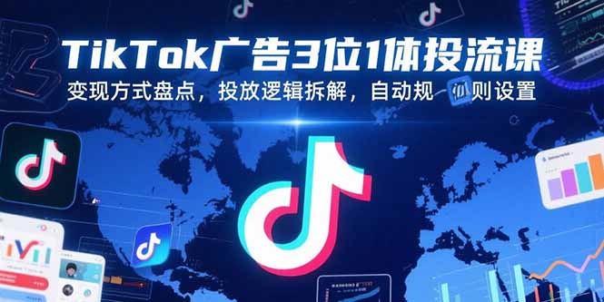 TikTok广告3位1体投流课，变现方式盘点，投放逻辑拆解，自动规则设置网创-网赚-电商-tk-出海-AI-抖音-快手-小红书-视频号-玩法-创业-小程序-公众号-私域-s粉网创智库