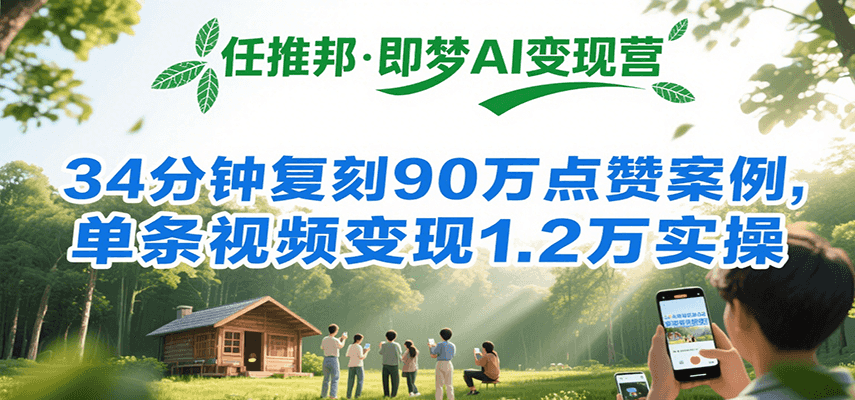 任推邦·即梦AI变现营,34分钟复刻90万点赞案例,单条视频变现1.2万实操 - 网创智库网创-网赚-电商-tk-出海-AI-抖音-快手-小红书-视频号-玩法-创业-小程序-公众号-私域-s粉网创智库