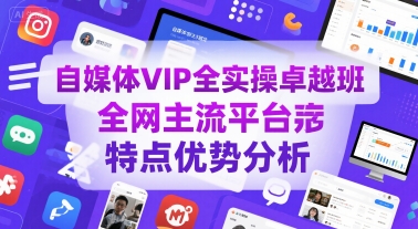 自媒体VIP全实操卓越班，全网主流平台特点优势分析网创-网赚-电商-tk-出海-AI-抖音-快手-小红书-视频号-玩法-创业-小程序-公众号-私域-s粉网创智库