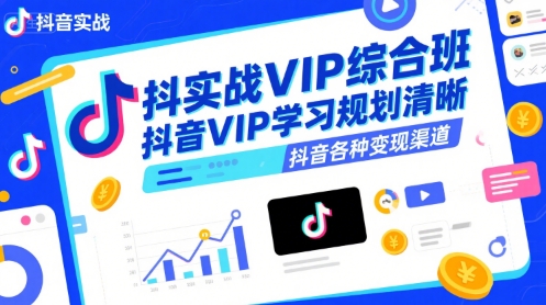 抖音实战VIP综合班，抖音VIP学习规划请晰抖音各种变现渠道网创-网赚-电商-tk-出海-AI-抖音-快手-小红书-视频号-玩法-创业-小程序-公众号-私域-s粉网创智库