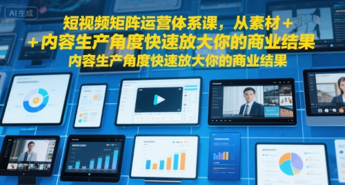 短视频矩阵运营体系课，从素材+内容生产角度快速放大你的商业结果网创-网赚-电商-tk-出海-AI-抖音-快手-小红书-视频号-玩法-创业-小程序-公众号-私域-s粉网创智库