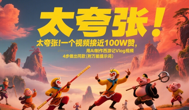 太夸张！一个视频接近100W赞，用AI制作西游记Vlog视频，全流程拆解来了(附万能提示词)网创-网赚-电商-tk-出海-AI-抖音-快手-小红书-视频号-玩法-创业-小程序-公众号-私域-s粉网创智库