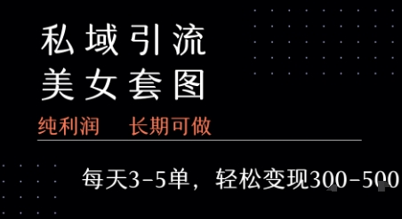私域卖套图每天3-5单   每单利润99-2张+网创-网赚-电商-tk-出海-AI-抖音-快手-小红书-视频号-玩法-创业-小程序-公众号-私域-s粉网创智库
