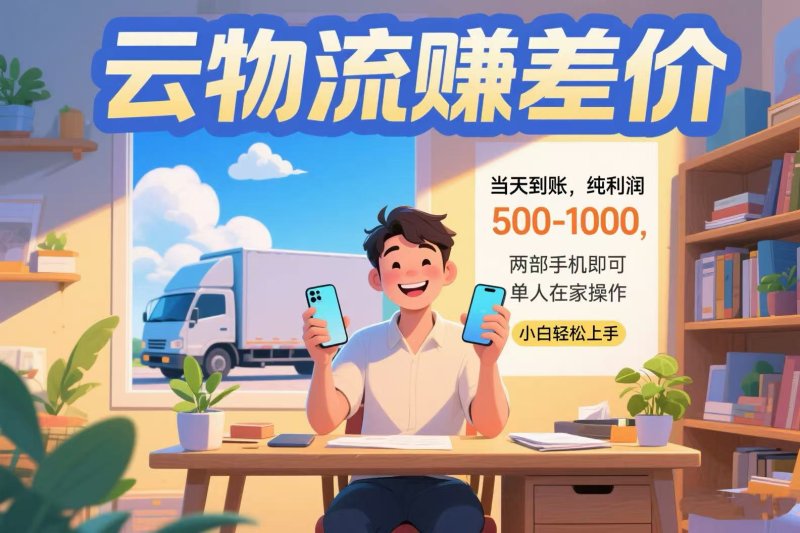 云物流赚差价 当天到账纯利润500-1000 两部手机即可 可单人在家操作 小…网创-网赚-电商-tk-出海-AI-抖音-快手-小红书-视频号-玩法-创业-小程序-公众号-私域-s粉网创智库