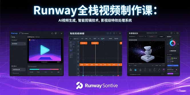 Runway全栈视频制作课：AI视频生成，智能剪辑技术，影视级特效处理系统网创-网赚-电商-tk-出海-AI-抖音-快手-小红书-视频号-玩法-创业-小程序-公众号-私域-s粉网创智库