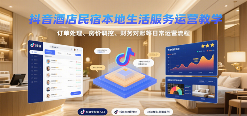 抖音酒店民宿本地生活服务运营教学，订单处理、房价调控、财务对账等日常运营流程网创-网赚-电商-tk-出海-AI-抖音-快手-小红书-视频号-玩法-创业-小程序-公众号-私域-s粉网创智库