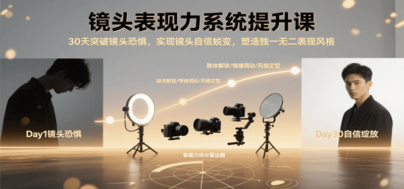 镜头表现力系统提升课，30天突破镜头恐惧实现自信蜕变，塑造独一无二表现风格网创-网赚-电商-tk-出海-AI-抖音-快手-小红书-视频号-玩法-创业-小程序-公众号-私域-s粉网创智库