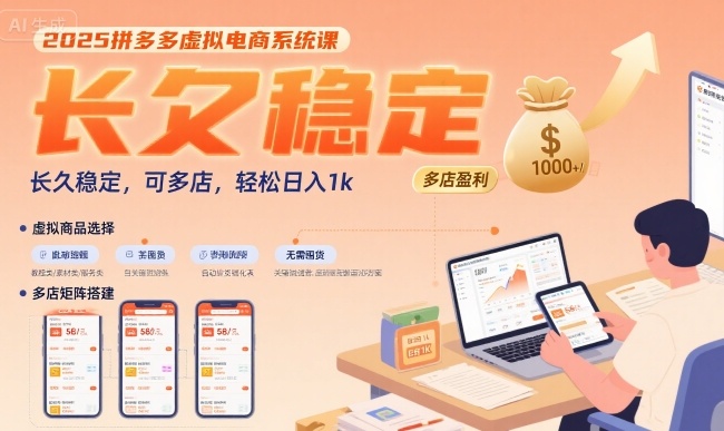 2025拼多多虚拟电商系统课，长久稳定，可多店，轻松日入1k网创-网赚-电商-tk-出海-AI-抖音-快手-小红书-视频号-玩法-创业-小程序-公众号-私域-s粉网创智库