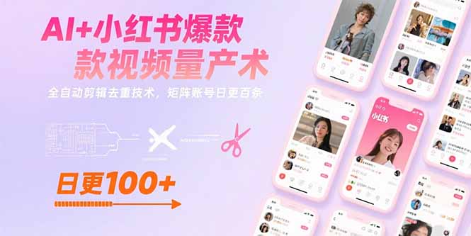 AI+小红书爆款视频量产术：全自动剪辑去重技术，矩阵账号日更百条网创-网赚-电商-tk-出海-AI-抖音-快手-小红书-视频号-玩法-创业-小程序-公众号-私域-s粉网创智库