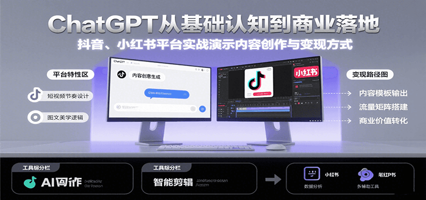 ChatGPT从基础认知到商业落地，实战演示抖音、小红书等平台的内容创作与变现 - 网创智库网创-网赚-电商-tk-出海-AI-抖音-快手-小红书-视频号-玩法-创业-小程序-公众号-私域-s粉网创智库