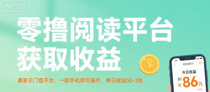 零撸阅读平台获取收益，最新无门槛平台，一部手机即可操作，单日收益50-3张【揭秘】网创-网赚-电商-tk-出海-AI-抖音-快手-小红书-视频号-玩法-创业-小程序-公众号-私域-s粉网创智库