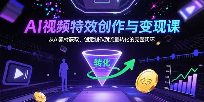 AI视频特效创作与变现课：从AI素材获取、创意制作到流量转化的完整闭环网创-网赚-电商-tk-出海-AI-抖音-快手-小红书-视频号-玩法-创业-小程序-公众号-私域-s粉网创智库