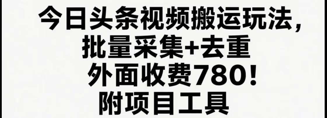 今日头条视频搬运玩法，软件一键去重，轻松日入500+附项目工具 - 网创智库网创-网赚-电商-tk-出海-AI-抖音-快手-小红书-视频号-玩法-创业-小程序-公众号-私域-s粉网创智库