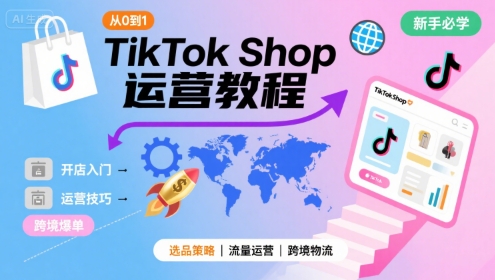 TikTok Shop从0到1运营教程，TikTok跨境电商新手必学课程网创-网赚-电商-tk-出海-AI-抖音-快手-小红书-视频号-玩法-创业-小程序-公众号-私域-s粉网创智库