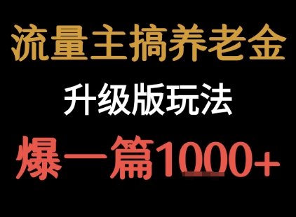 流量主之养老金升级版玩法  爆一篇收益1k+网创-网赚-电商-tk-出海-AI-抖音-快手-小红书-视频号-玩法-创业-小程序-公众号-私域-s粉网创智库