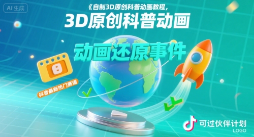 自制3D原创科普动画教程，动画还原事件，抖音最新热门赛道，可过伙伴计划网创-网赚-电商-tk-出海-AI-抖音-快手-小红书-视频号-玩法-创业-小程序-公众号-私域-s粉网创智库