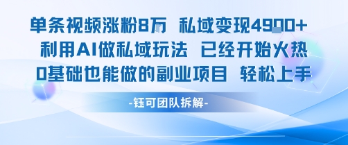 单条视频私域变现4.9k+利用AI做私域玩法 已经开始火热0基础也能做的副业项目轻松上手网创-网赚-电商-tk-出海-AI-抖音-快手-小红书-视频号-玩法-创业-小程序-公众号-私域-s粉网创智库