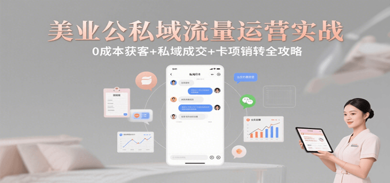 美业公私域流量运营实战:0成本获客+私域成交+卡项销转全攻略网创-网赚-电商-tk-出海-AI-抖音-快手-小红书-视频号-玩法-创业-小程序-公众号-私域-s粉网创智库