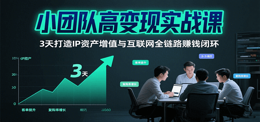 小团队高变现实战课，3天打造IP资产增值与互联网全链路赚钱闭环(第二期) - 网创智库网创-网赚-电商-tk-出海-AI-抖音-快手-小红书-视频号-玩法-创业-小程序-公众号-私域-s粉网创智库
