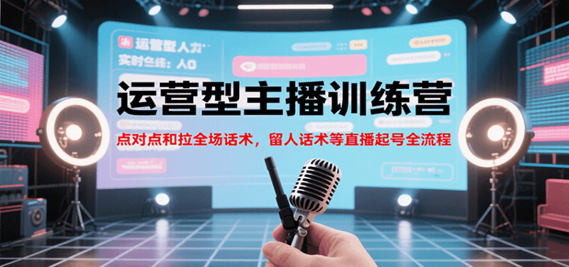 运营型主播训练营，点对点和拉全场话术，留人话术等直播起号全流程(更新8月)网创-网赚-电商-tk-出海-AI-抖音-快手-小红书-视频号-玩法-创业-小程序-公众号-私域-s粉网创智库