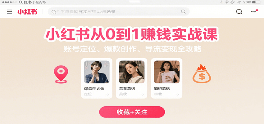 小红书从0到1赚钱实战课：账号定位、 爆款创作 、导流变现全攻略 - 网创智库网创-网赚-电商-tk-出海-AI-抖音-快手-小红书-视频号-玩法-创业-小程序-公众号-私域-s粉网创智库