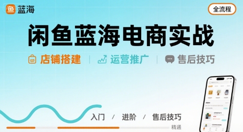 闲鱼蓝海电商实战，店铺搭建运营售后全流程网创-网赚-电商-tk-出海-AI-抖音-快手-小红书-视频号-玩法-创业-小程序-公众号-私域-s粉网创智库