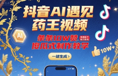 抖音AI遇见药王视频，条条10W赞，快速起千粉万粉号，傻瓜式制作教学网创-网赚-电商-tk-出海-AI-抖音-快手-小红书-视频号-玩法-创业-小程序-公众号-私域-s粉网创智库