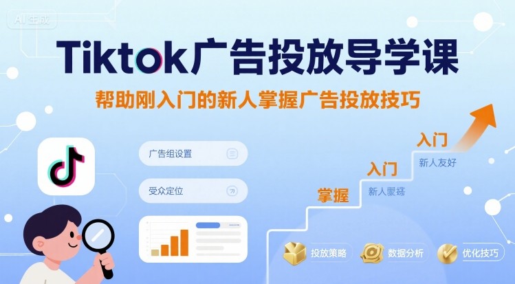 Tiktok广告投放导学课，帮助刚入门的新人掌握广告投放技巧网创-网赚-电商-tk-出海-AI-抖音-快手-小红书-视频号-玩法-创业-小程序-公众号-私域-s粉网创智库