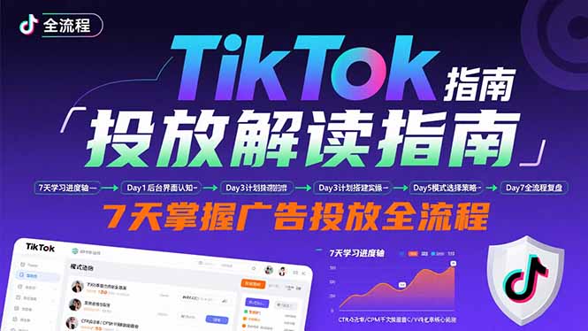 TikTok投放解读指南：后台操作/计划建立/模式选择，7天掌握广告投放全流程网创-网赚-电商-tk-出海-AI-抖音-快手-小红书-视频号-玩法-创业-小程序-公众号-私域-s粉网创智库