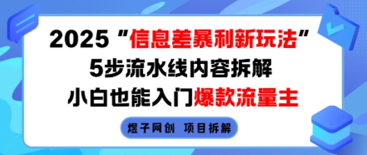 2025信息差暴利新玩法，5步流水线内容拆解，小白也能入门爆款流量主网创-网赚-电商-tk-出海-AI-抖音-快手-小红书-视频号-玩法-创业-小程序-公众号-私域-s粉网创智库