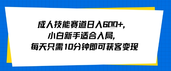 成人技能赛道日入多张，小白新手适合入局，每天只需10分钟即可获客变现网创-网赚-电商-tk-出海-AI-抖音-快手-小红书-视频号-玩法-创业-小程序-公众号-私域-s粉网创智库