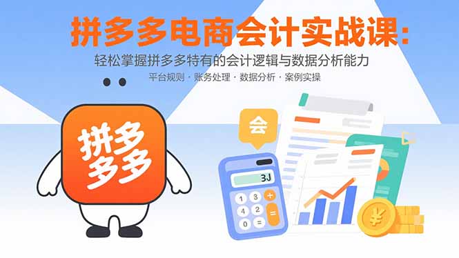 拼多多电商会计实战课：轻松掌握拼多多特有的会计逻辑与数据分析能力网创-网赚-电商-tk-出海-AI-抖音-快手-小红书-视频号-玩法-创业-小程序-公众号-私域-s粉网创智库