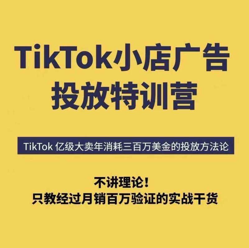 TikTok小店广告投放特训营,6天破局计划专治各种“投不动”,教你经过月销百万验证的实战干货网创-网赚-电商-tk-出海-AI-抖音-快手-小红书-视频号-玩法-创业-小程序-公众号-私域-s粉网创智库