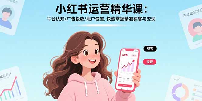 小红书运营精华课：平台认知/广告投放/账户设置,快速掌握精准获客与变现网创-网赚-电商-tk-出海-AI-抖音-快手-小红书-视频号-玩法-创业-小程序-公众号-私域-s粉网创智库