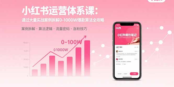 小红书运营体系课：通过大量实战案例拆解0-1000W爆款算法全攻略网创-网赚-电商-tk-出海-AI-抖音-快手-小红书-视频号-玩法-创业-小程序-公众号-私域-s粉网创智库