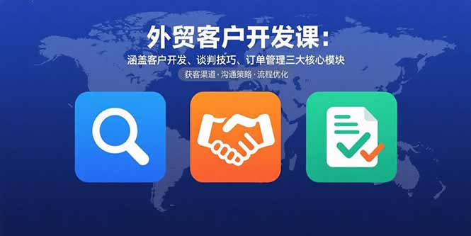 外贸客户开发课：涵盖客户开发、谈判技巧、订单管理三大核心模块网创-网赚-电商-tk-出海-AI-抖音-快手-小红书-视频号-玩法-创业-小程序-公众号-私域-s粉网创智库