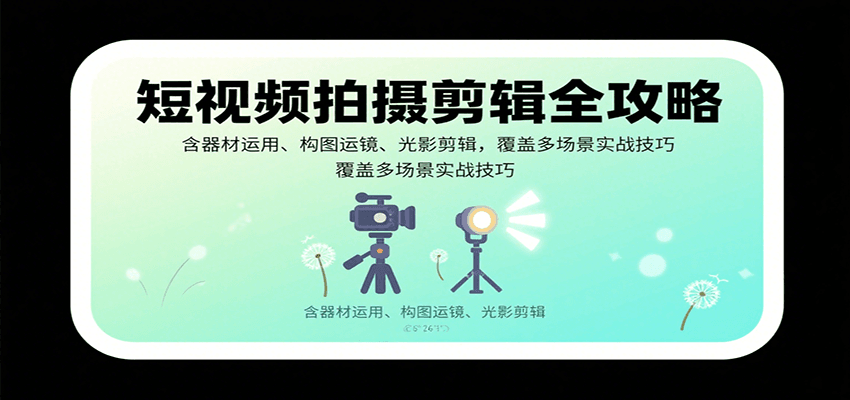 短视频拍摄剪辑全攻略:含器材运用、构图运镜、光影剪辑,覆盖多场景实战技巧 - 网创智库网创-网赚-电商-tk-出海-AI-抖音-快手-小红书-视频号-玩法-创业-小程序-公众号-私域-s粉网创智库