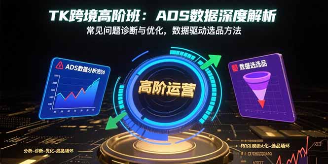 TK跨境高阶班：ADS数据深度解析，常见问题诊断与优化，数据驱动选品方法网创-网赚-电商-tk-出海-AI-抖音-快手-小红书-视频号-玩法-创业-小程序-公众号-私域-s粉网创智库
