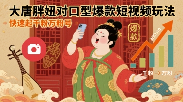 大唐胖妞对口型爆款短视频玩法，快速起千粉万粉号网创-网赚-电商-tk-出海-AI-抖音-快手-小红书-视频号-玩法-创业-小程序-公众号-私域-s粉网创智库
