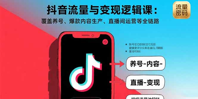 抖音流量与变现逻辑课：覆盖养号、爆款内容生产、直播间运营等全链路网创-网赚-电商-tk-出海-AI-抖音-快手-小红书-视频号-玩法-创业-小程序-公众号-私域-s粉网创智库