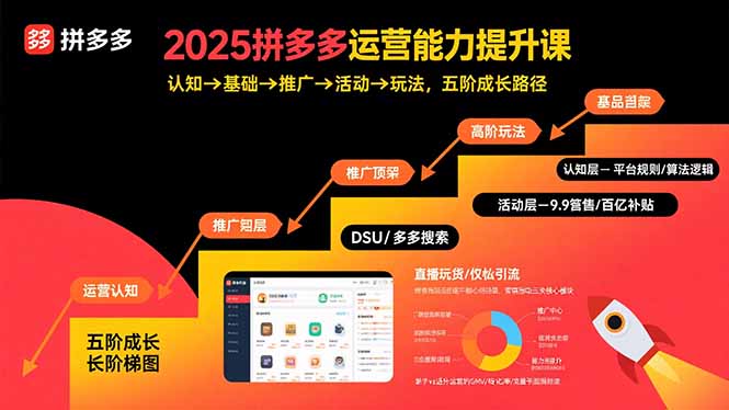2025拼多多运营能力提升课：认知→基础→推广→活动→玩法，五阶成长路径网创-网赚-电商-tk-出海-AI-抖音-快手-小红书-视频号-玩法-创业-小程序-公众号-私域-s粉网创智库