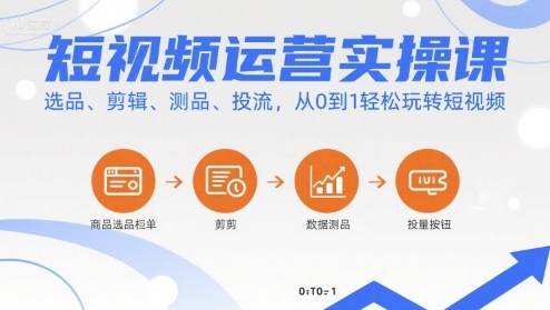 短视频运营实操课，选品、剪辑、测品、投流，从0到1轻松玩转短视频网创-网赚-电商-tk-出海-AI-抖音-快手-小红书-视频号-玩法-创业-小程序-公众号-私域-s粉网创智库